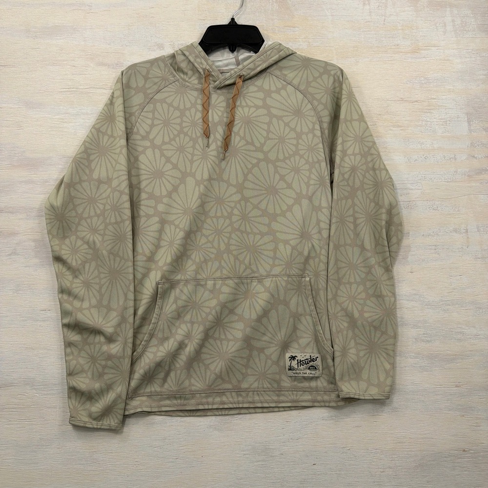 Howler Bros Hoodie XS Shell Pattern Thumbhole Pullover Tan Mens